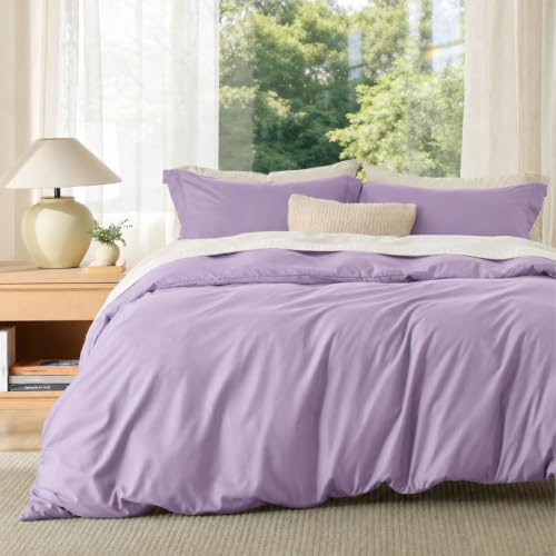 Image of Bedsure Duvet Cover King Size - Soft Double Brushed Bedding Set for Kids & Adults, Zipper Closure, 3 Pieces, Includes 1 Duvet Cover (104 inchx90 inch) & 2 Pillow Shams, NO Comforter, Light Purple