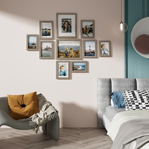 Image of Vittanly Picture Frames Set of 10, Picture Frames Collage Wall Decor with Two 8x10, Four 5x7 and Four 4x6 Photo Frames, Gallery Wall Frame Set for Wall or Tabletop Display, Grayish Brown
