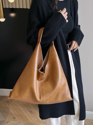 Slouchy Hobo Bags for Women Tote Bag Retro PU Leather Crossbody Bag Soft Shoulder Purses Handbags Large Capacity 2pcs, B Coffee3