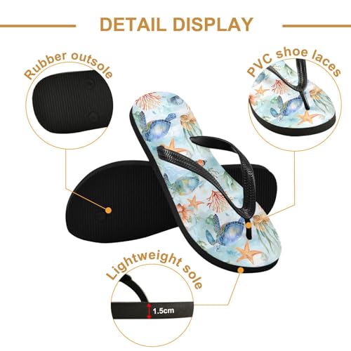 ALAZA Watercolor Turtle Watercolor Flip Flops for Women Fashion Beach Slippers Comfort Mens Flip Flops Non-Slip Rubber Shower Slippers Sandal for Hotel Travel Sport,XS3