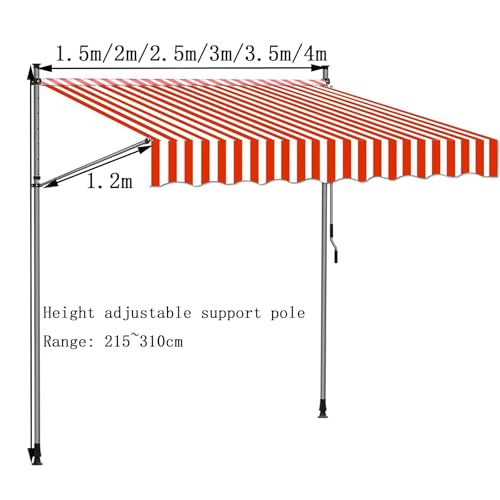Store banne rétractable manuel 2m abri pare-soleil avec manivelle réglable - 5