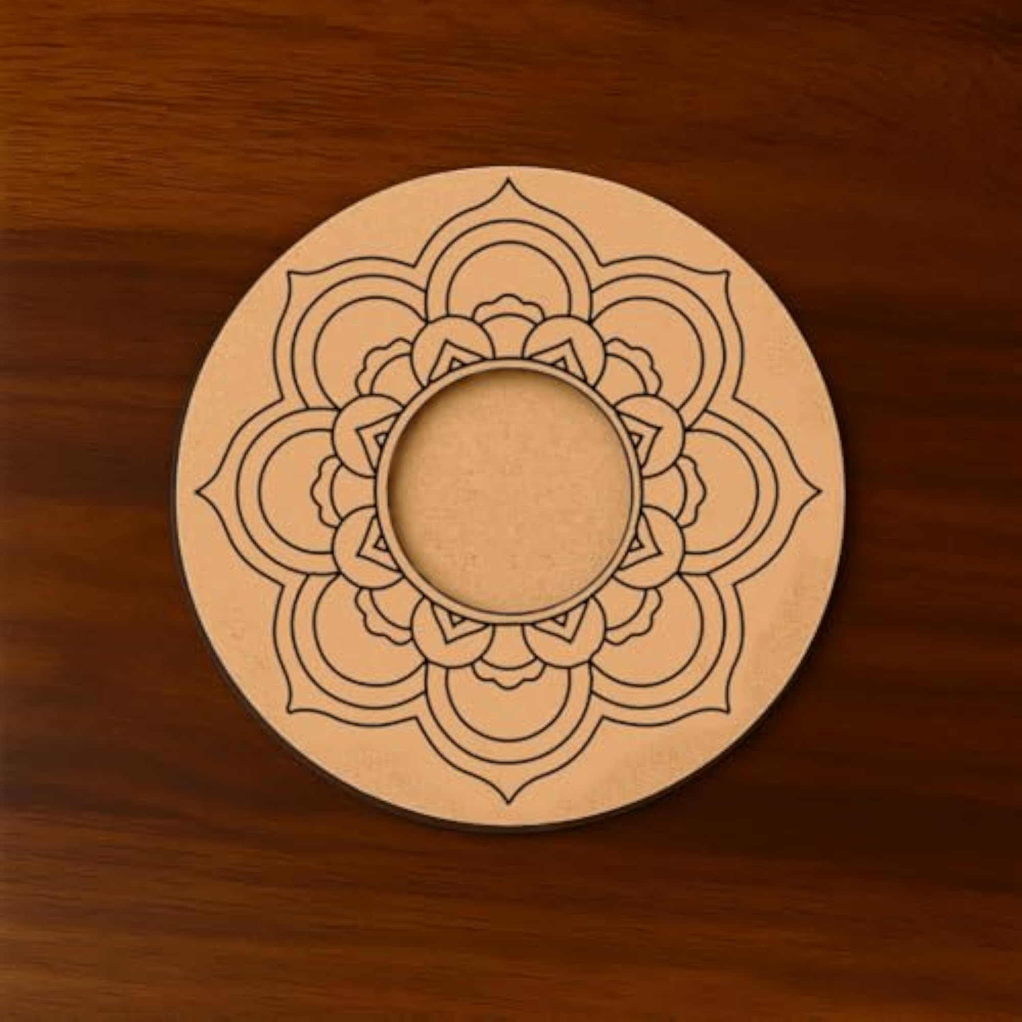 Floral Mandala MDF Tealight Candle Holder, Elegant Design