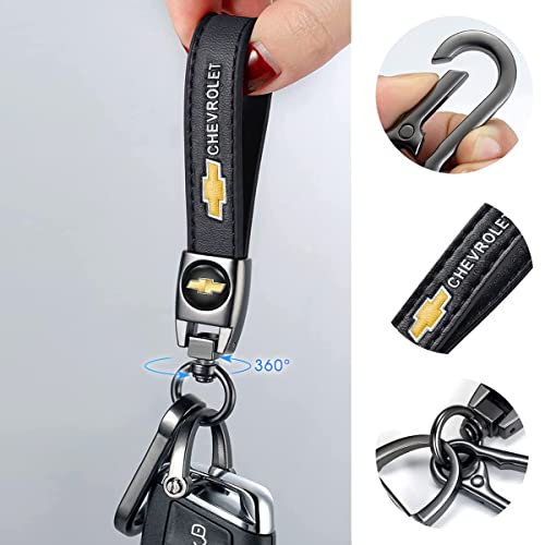 Image of Genuine Leather Key Chain Set for Chevy Malibu Camaro Trax Traverse Sonic Cruze Volt Equinox Spark Keyring Keychain Accessories Family Present(Black)