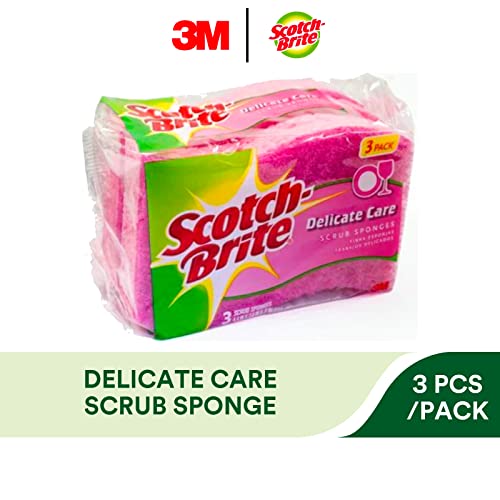 Image of Scotch-Brite Gentle Clean Delicate Scrub Sponges, for Washing Dishes and Cleaning Kitchen, 3 Scrub Sponges (Pack of 2)