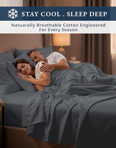 Image of LANE LINEN Split California King Sheets Egyptian Cotton Sateen - Charcoal | California King Size Sheets - 4-Piece Set, For A Luxurious Night's Sleep, For A Silky Hotel-Style Bed, Luxe Sheen