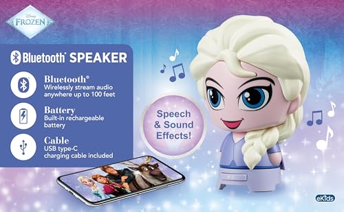 Image of eKids Disney Frozen Bluetooth Speaker with Rechargeable Battery, Portable Wireless Speaker (Frozen Elsa)