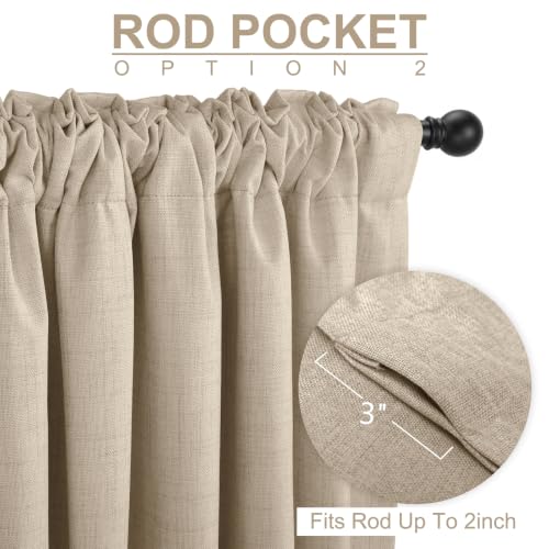 Image of Linen Textured Total Blackout Curtains for Bedroom 90 Inches Long, Oatmeal