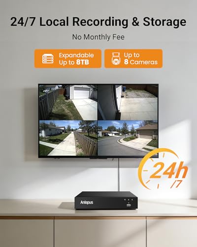Image of Anlapus 5MP Surveillance Camera System, 4 x 360 Pan /Tilt Dome Cam, NO HDD | Smart Person Vehicle Detection, Audio Recording, Indoor /Outdoor, Night Vision, H.265+ 8CH 3K Home Surveillance CCTV DVR