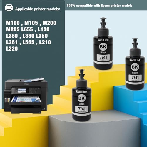Image of KOSH T7741 Pigment Black Ink Refill Bottle Compatible for M100 / M105 / M200 / M205 / L605 / L655 / L1455 Printer