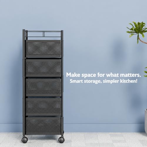 Image of TEKCOOL Kitchen Trolley with Wheels, Kitchens Organizer Items and Storage Solutions for Round Kitchen Organizer and Kitchens Accessories Items (5 Layer Square)