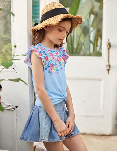 Image of Arshiner Girls Shirt - Short-Sleeve Twist Front T-Shirt for Girls with Cute Flying Sleeves - Summer Blouse Tunic Tee Tops
