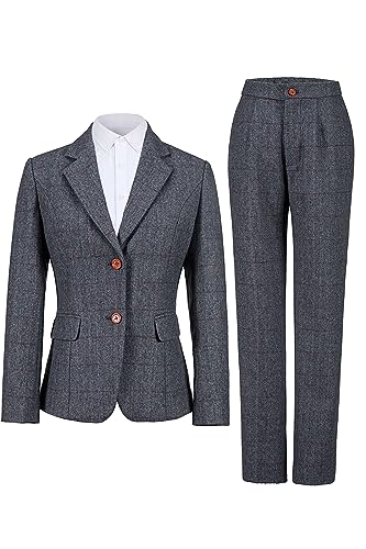 Wemaliyzd Women's Fashion 2 Piece Herringbone Tweed Suit Pants Winter Blazer for Work Professional