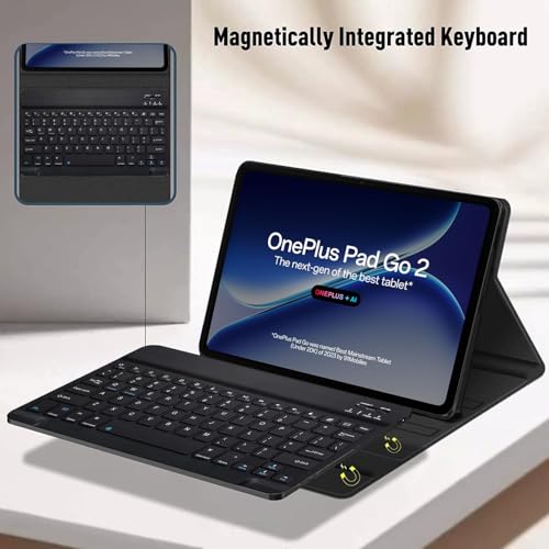 Image of HOM Tri-Fold Wireless Bluetooth Keyboard with Detachable Tablet Case Cover for OnePlus Pad Go 2 Tablet 12.1-inch - Black