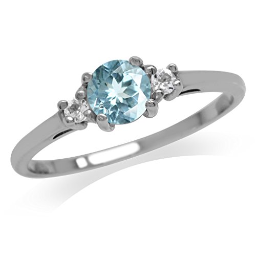 Silvershake Petite Genuine Blue Topaz White Gold Plated 925 Sterling Silver Promise Ring Size 4