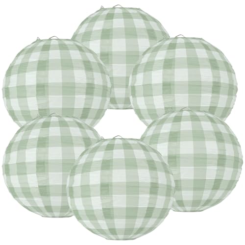 Lanterne en papier vichy vert sauge suspension idéale baby shower douce