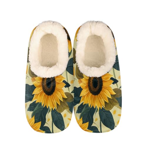 Yellow Sunflower Floral Slippers for Women Slipper Socks Soft Fuzzy House Slippers Shoes for Indoor Bedroom, Winter Cozy Christmas Gifts