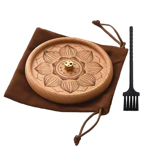 VntMQP Brûleur d'encens en Bois Lotus Portable Set avec Sac pour brûleur d'encens et Brosse de Nettoyage fabriqué à la Main pour la décoration...