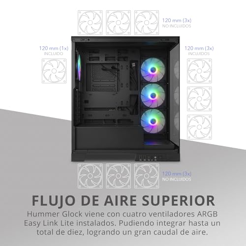 Caja ATX Hummer Glock negra ideal para montar un setup de videojuegos limpio y silencioso 4