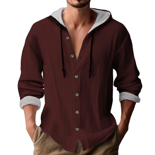MARSVOVO Mens Sweatshirts Summer Long Sleeve Drawstring Button Up Shirts with Hood Loose fit Beach 2025 Hawaiian Hoodies