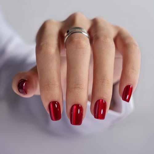 BTArtbox Press On Nails, Hot Love, Short Square, Red Cat Eye, 32C...