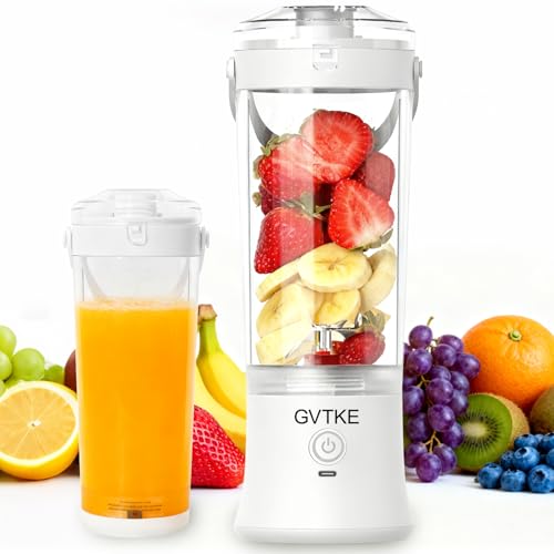 GVTKE Portable Blender Dual Mode 18000RPM 20Oz Blending Cup Ice Crushing Smoothie Frozen Fruit Mini Home Gym Travel(White)