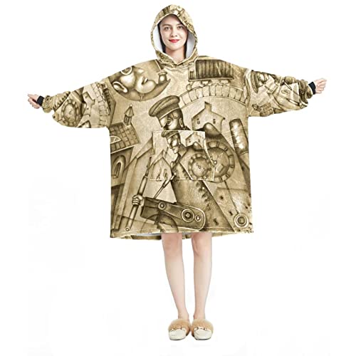 Sweat à capuche surdimensionné homme femme flanelle sherpa portrait steampunk plaid géant