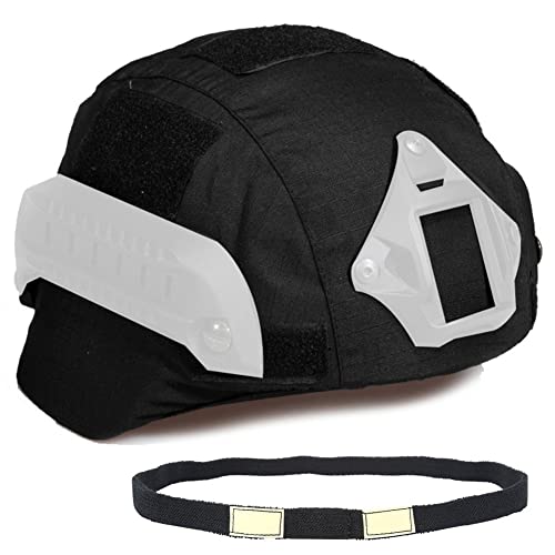 SeeboJK Couvre-Casque Mich 2000 Camo avec Bande de SéCurité RéFléChissante Cat Eyes, Housse de Casque Tactique éLastique, EntraîNement Militaire éQuipement de Chasse Airsoft,BK Cover