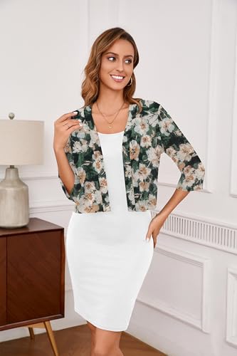 Image of Iandroiy Women's 3 /4 Sleeve Shrugs Lightweight Open Front Cropped Cardigan for Women