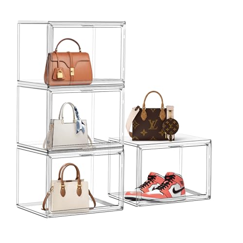 4Pack Clear Shoe Box Organizer, Acrylic Display Cases for Book Co...