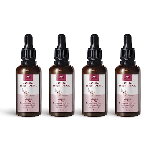 CRISTALINAS | Pack 4 Aceites Esenciales para Humidificador | 100% Puro |Aroma Cerezo en Flor | Alegría | Set 4x25ml | 0% Alcohol