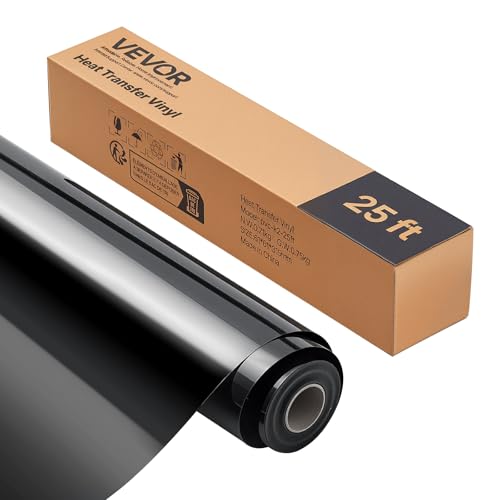 Image of VEVOR Heat Transfer Vinyl, 12 in x 25 ft, Glossy Black HTV Iron on Vinyl Roll, Easy to Cut and Weed, Strong Adhesion, Compatible with Cutting Machines, for Various Materials, T-Shirts, Pillows, Hats