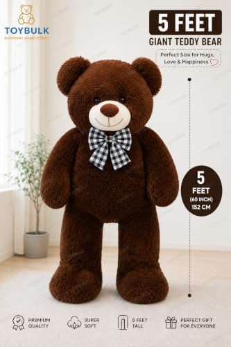Image of 5 Feet Chocolate Teddy Bear Original 20 mm Dull Chocolate Fur (60 Inches) Giant Soft Plush Toy | Premium Stuffed Teddy Bear for Kids, Girls, Boys & Loved Ones | Birthday, Anniversary