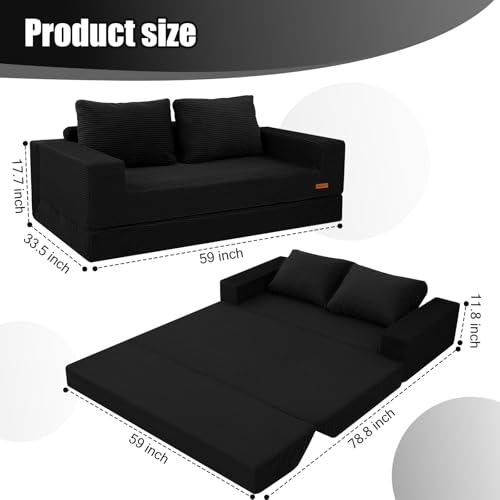 Image of COMAX Futon Sofa Bed, Convertible Sofa Bed, Folding Boneless Couches | Boneless Couch for living room, 4‑in‑1 Fold Out Small Foldable Loveseat Floor Sleeper Mattress Lounge Space‑Saving