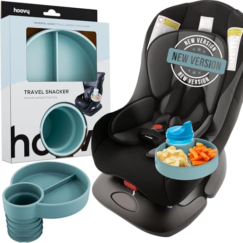 Image of Hoovy Silicone Cup Holder Tray for Car Seat, Booster Seat, Stroller - Carseat Snack Trays for Kids Travel - Cup Holders Food Tray - Sharkskin 1 Pack