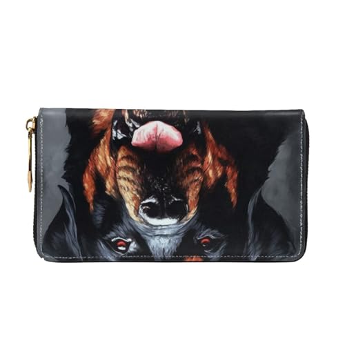 Cool Rottweiler Dog Art Women Wallets Leather Zip Around Clutch Purses Waterproof Credit Card Holder With Phone Holder Ladies Travel Coin Purse2