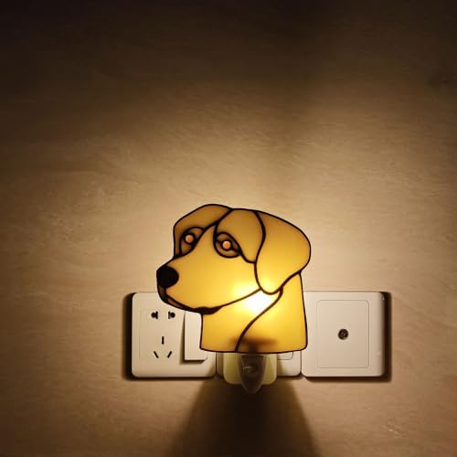 Image of CHEZBABY Stained Glass Golden Retriever Plug-in Night Light | Art glass shade, 1W LED bulb, 120V rotatable plug with switch, Pet lover charm for bedroom,hallway,living room,kitchen.