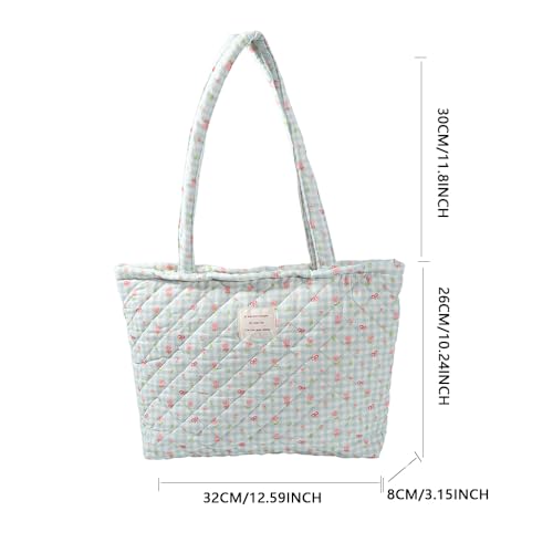 Image of Floral Quilted Cotton Shoulder Bag for Women Daily Use Medium Size Handbag Large Capacity Thickened Design Tote