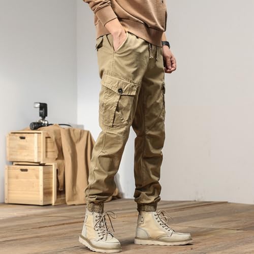 American Work Pants for Men, Spring and Autumn Multiple Pocket Loose Cuffed Casual Men's Capri Pants2