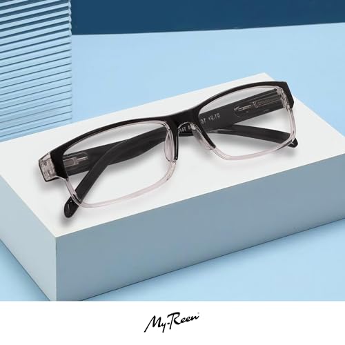 Image of myreen Reading Glasses For Men Women +1 +1.25 +1.5 +1.75 +2 +2.25 +2.5 +2.75 +3 | Full-Rim Reading Power Number Glass For Single Vision | Clear Anti-Reflection Lens
