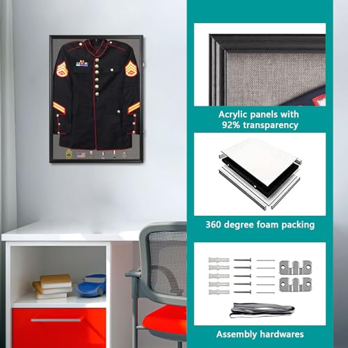 Image of IHEIPYE Large Jersey Frame Display Case Lockable, Sport Jersey Shadow Box with 98% UV Protection Acrylic and Hanger for Baseball Basketball Football Soccer Hockey Sport Shirt and Uniform, Linen Black