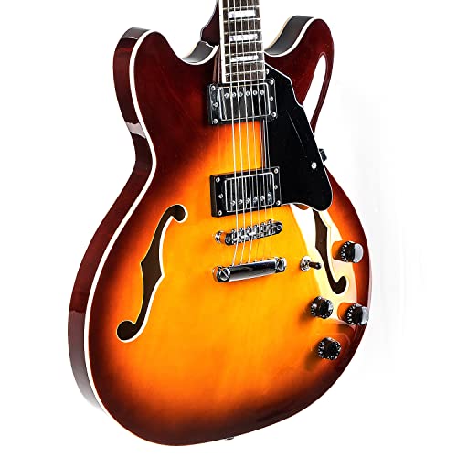 Image of Grote Full Scale Electric Guitar Semi-Hollow Body Guitar Stainless Steel Frets (Vintage Sunburst)
