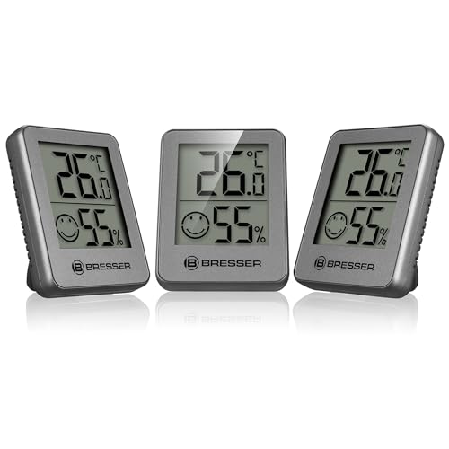Bresser 3er Set Thermometer Hygrometer - Digitales Raumthermometer Kontrolle Innenraum Luftfeuchtigkeit, Kühlschrankgeeignet, Wandmontage Magnet, Schimmelvorbeugung - Indikator Smiley, Anthrazit Bresser 3er Set Thermometer Hygrometer - Digitales Raumthermometer Kontrolle Innenraum Luftfeuchtigkeit, Kühlschrankgeeignet, Wandmontage Magnet, Schimmelvorbeugung - Indikator Smiley, Anthrazit