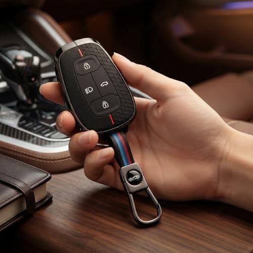 Image of Coll of Fest Luxury Metal Silicon Key Cover Compatible with Tata Nexon | Punch | Safari | Harrier | Altroz | Tigor EV | Tiago EV | Curvv | EV - 4 Button Smart Key Glow in the Dark