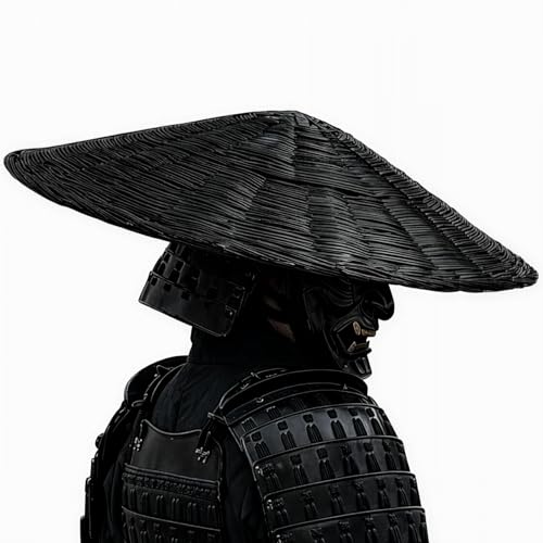 Handmade Bamboo Kasa Hat Woven Conical Sun Hat for Gardening Outdoor Wear or Samurai Ronin Cosplay Lightweight Traditional (US Alpha One Size 19 Dia x 4 Depth Black)