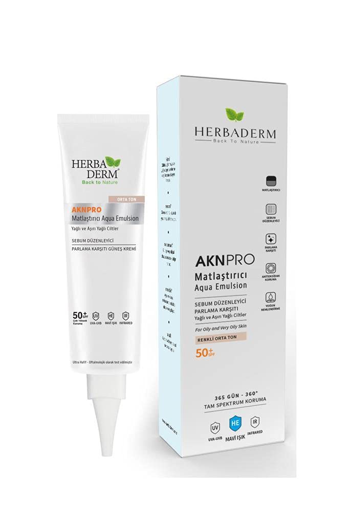 Herbaderm Aknpro Tam Spektrum Koruma Sebum Düzenleyici Yağlı Cilt Renkli Orta Ton
