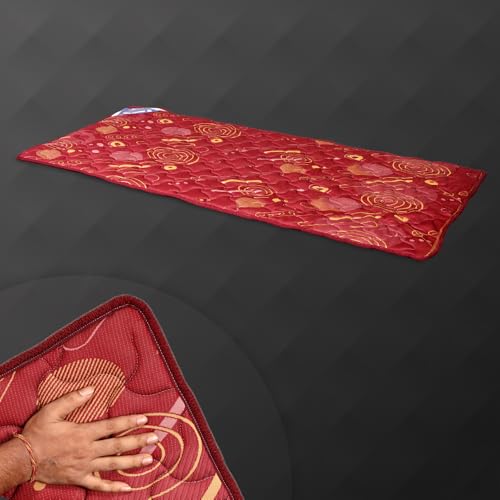 Image of Premium PU Foam Rolling Foldable Mattress for Floor | Folding /Lightweight /Travel /Yoga /Outdoor /Camping /Portable Mat, Single Size Soft Slim Gadda Roll-Up Guest Bed | 2 Inch, Red, 72x30 inches