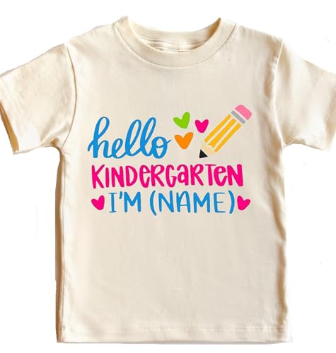 Kindergarten Shirt, Hello Kindergarten Natural Kid Shirt, First Day Of School Outfit, Personalized Name Shirt, Back To School, Kinder Shirts, Kindergarten Tee
