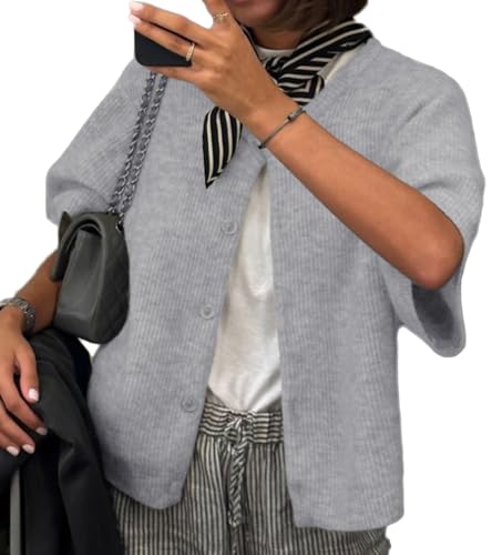 LOMON Womens Spring Summer Short Sleeve Cardigan Sweaters Trendy Crew Neck Button Down Lightweight Knit Outfit Y2k Clothes