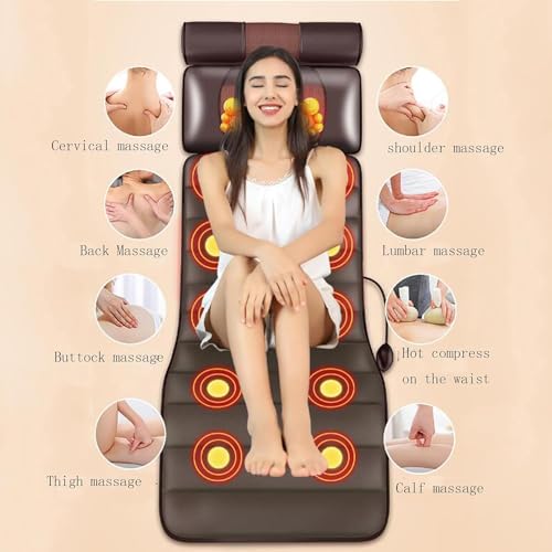Alfombrilla de masaje con calor, 10 nodos vibratorios y almohadas ajustables, almohadillas masajeadoras de calefacción para cuello, espalda, lumbar, relajación muscular de piernas