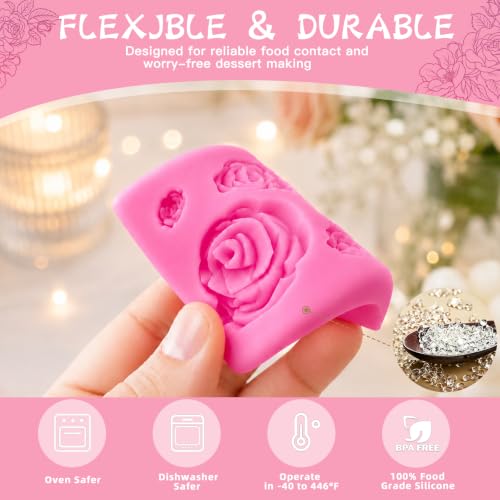 Image of HKNMTT 2Pcs Mini Rose Silicone Molds, 3D Flower Chocolate Fondant Moulds